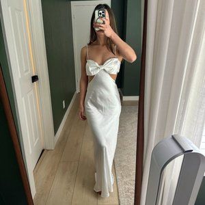 Aurelia Diamante Bow White Maxi Dress